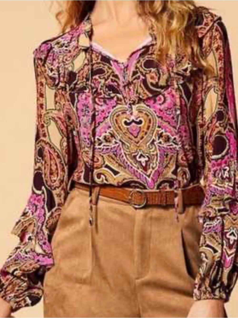 🧩a loves a Pink Paisley Long-Sleeve Blouse size M GUC